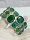 Vtg Artisan Hand Made Genuine Emerald Silver Filled Wide Cuff Bracelet Sz 7/8