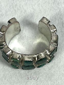 Vtg artisan hand made genuine emerald silver filled wide cuff bracelet sz 7/8