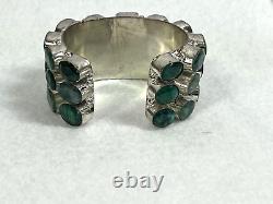 Vtg artisan hand made genuine emerald silver filled wide cuff bracelet sz 7/8