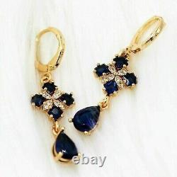 Wedding Drop Dangle Earring 3Ct Pear Lab-Created Sapphire 14K Yellow Gold Plated