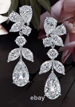 White Pear Cut Ad Star CZ Diamond Dangle Drop Earrings For Women 925 Silver