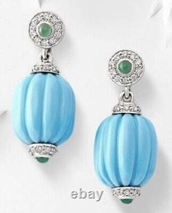 Women Earrings Blue Turquoise Dangle Jewelry 925 Silver White Cz Green Emerald
