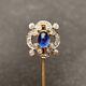 Yellow Gold Plated Cz Lapel Pins 925 Sterling Silver Oval Blue Wedding Jewelry