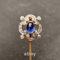 Yellow Gold Plated CZ Lapel Pins 925 Sterling Silver Oval Blue Wedding Jewelry