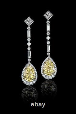 Yellow Pear Dangle Drop Earrings For Women Evening Wear Jewelry 925 Silver
